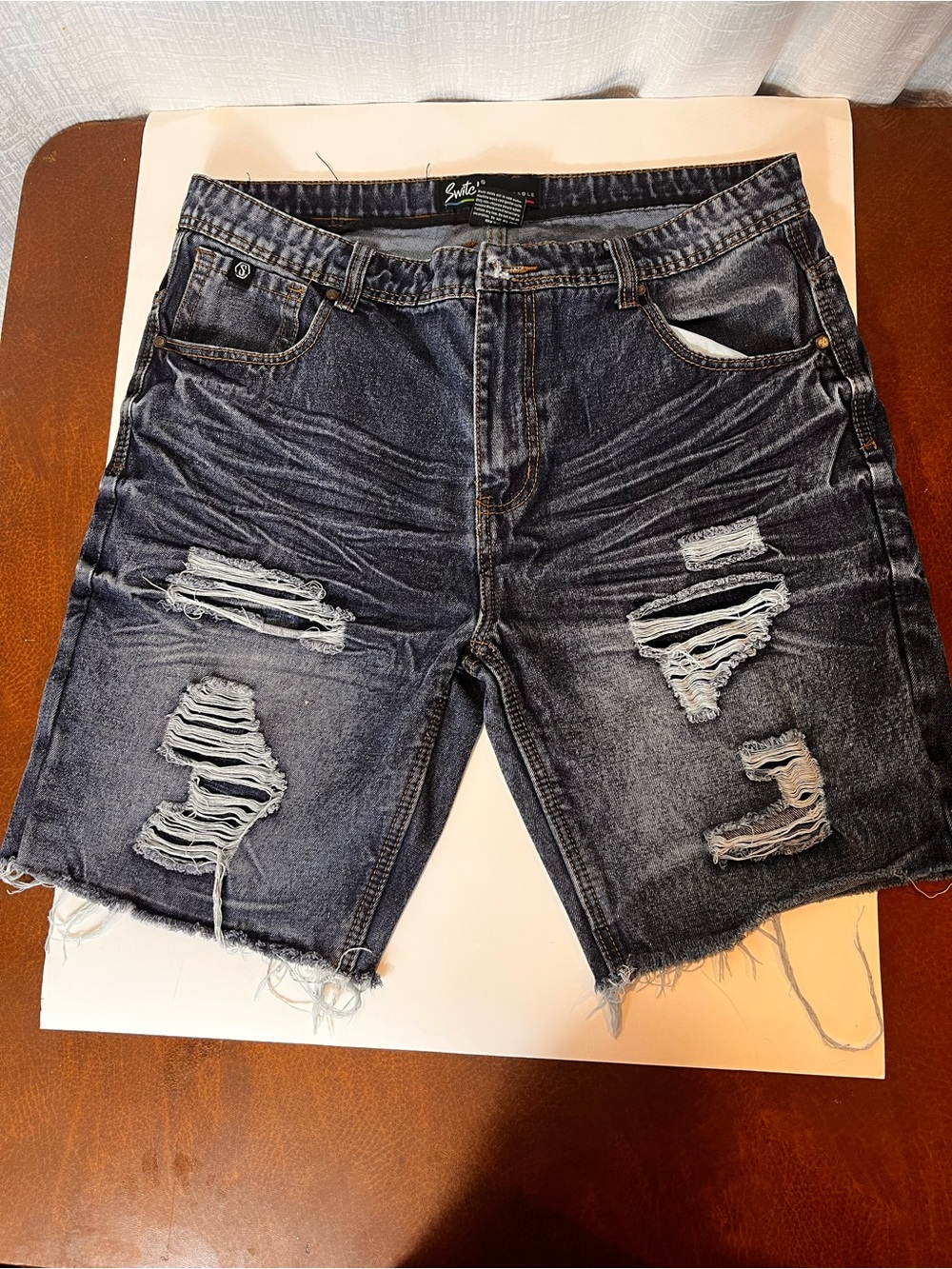 Men's Distressed Jean Shorts - Black Wash